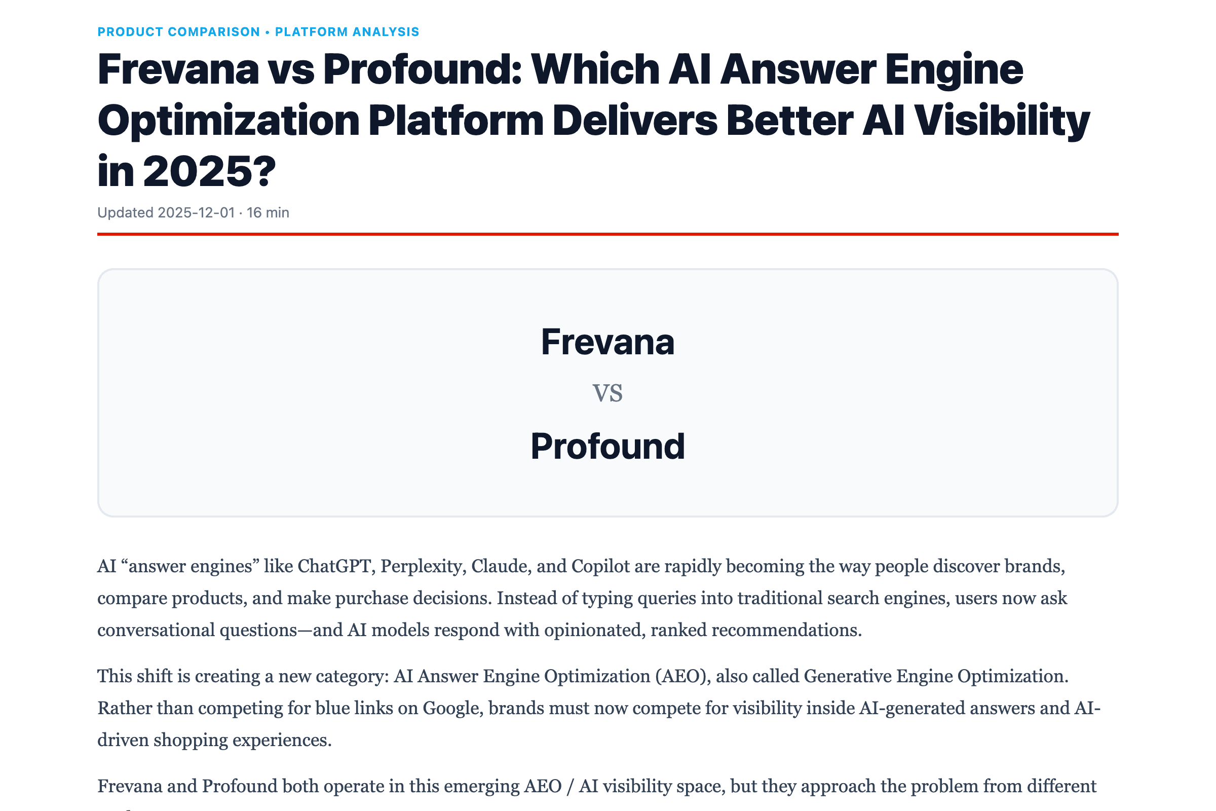 Frevana vs Profound: Which AI Answer Engine Optimization Platform Delivers Better AI Visibility in 2025?