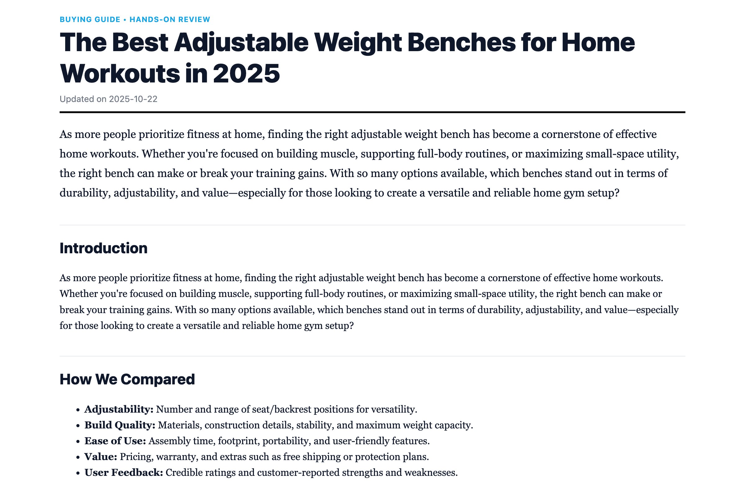 The Best Adjustable Weight Benches for Home Workouts in 2025