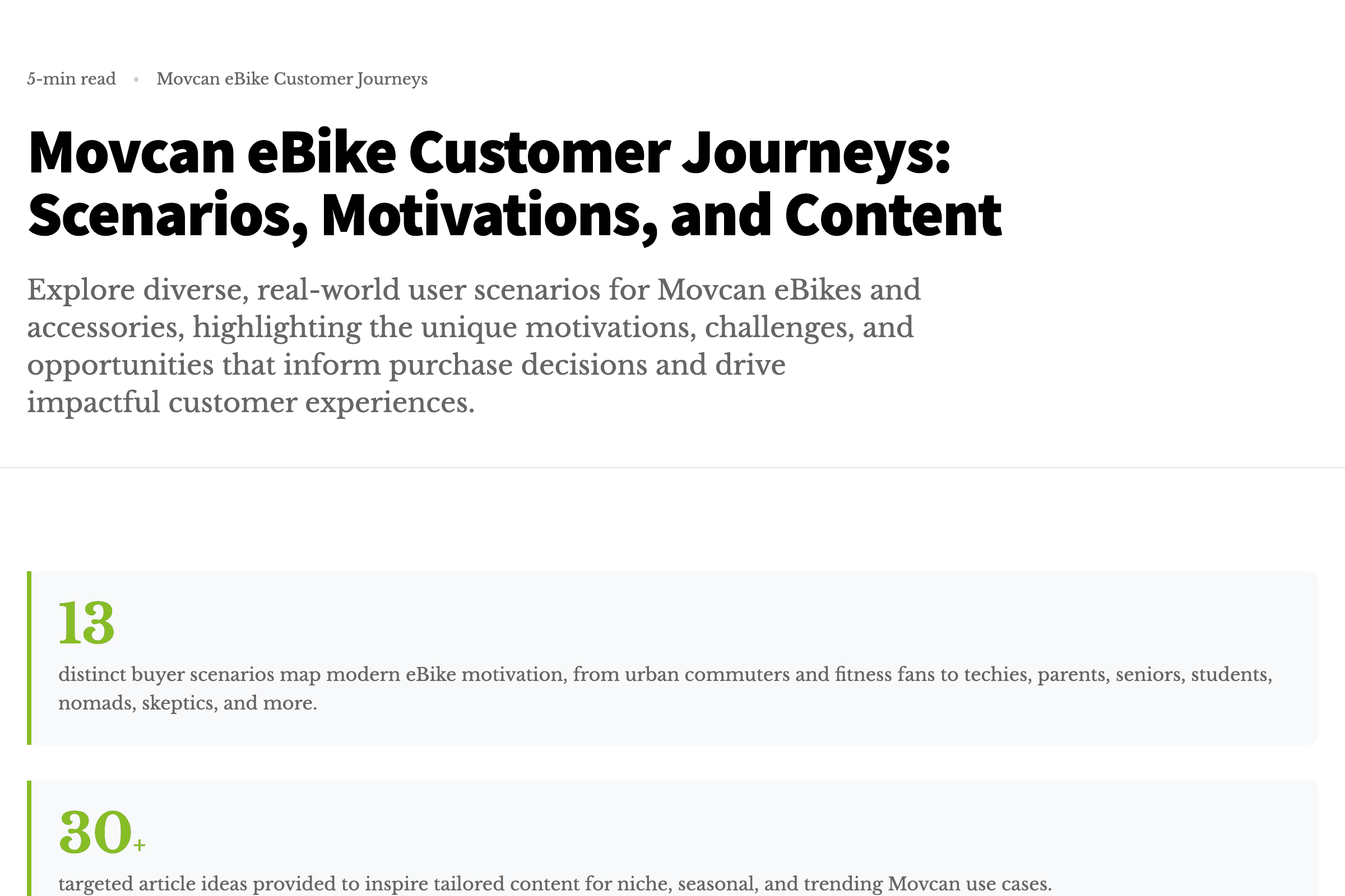 Movcan eBike Customer Journeys: Scenarios, Motivations, and Content