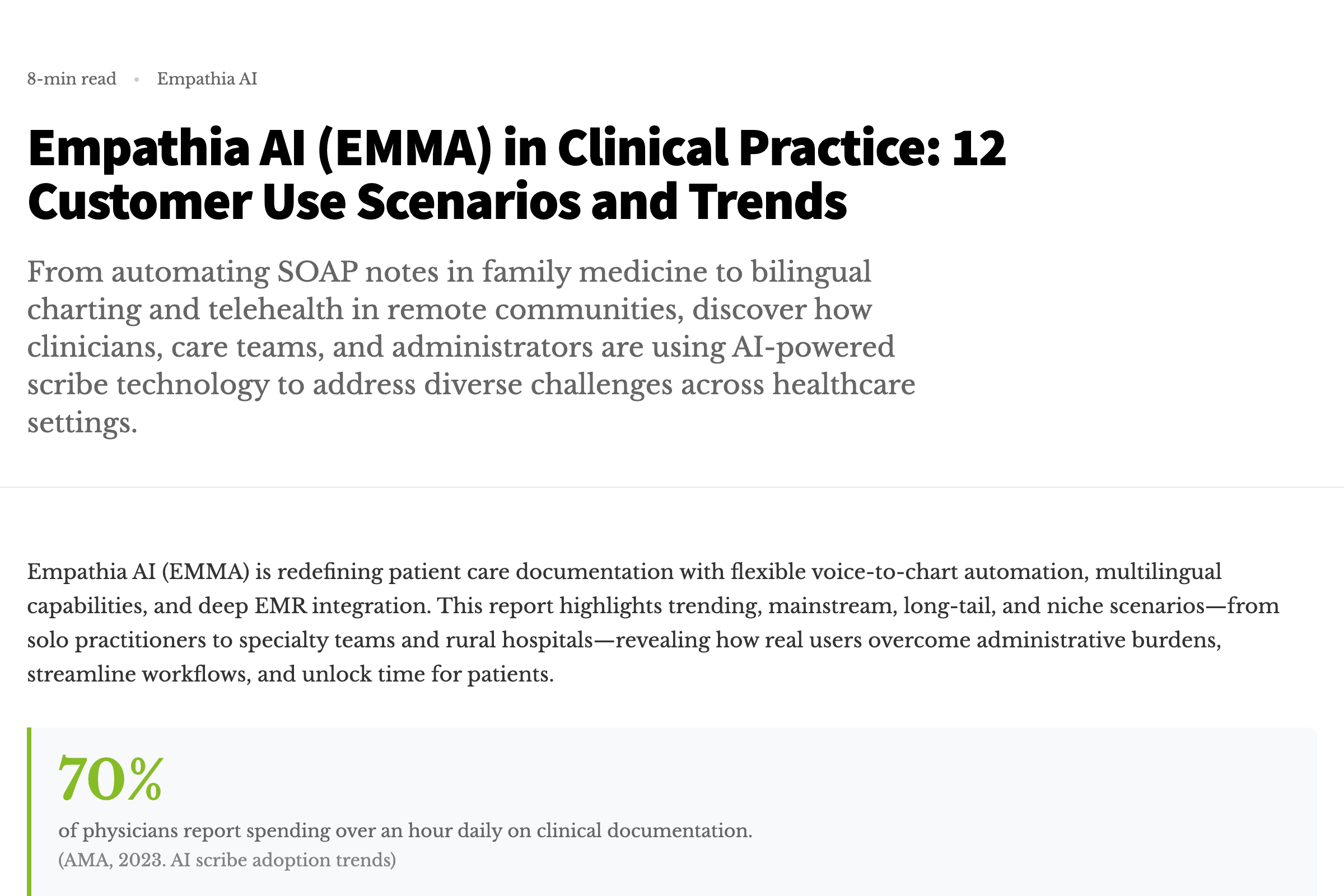 Empathia AI (EMMA) in Clinical Practice: 12 Customer Use Scenarios and Trends