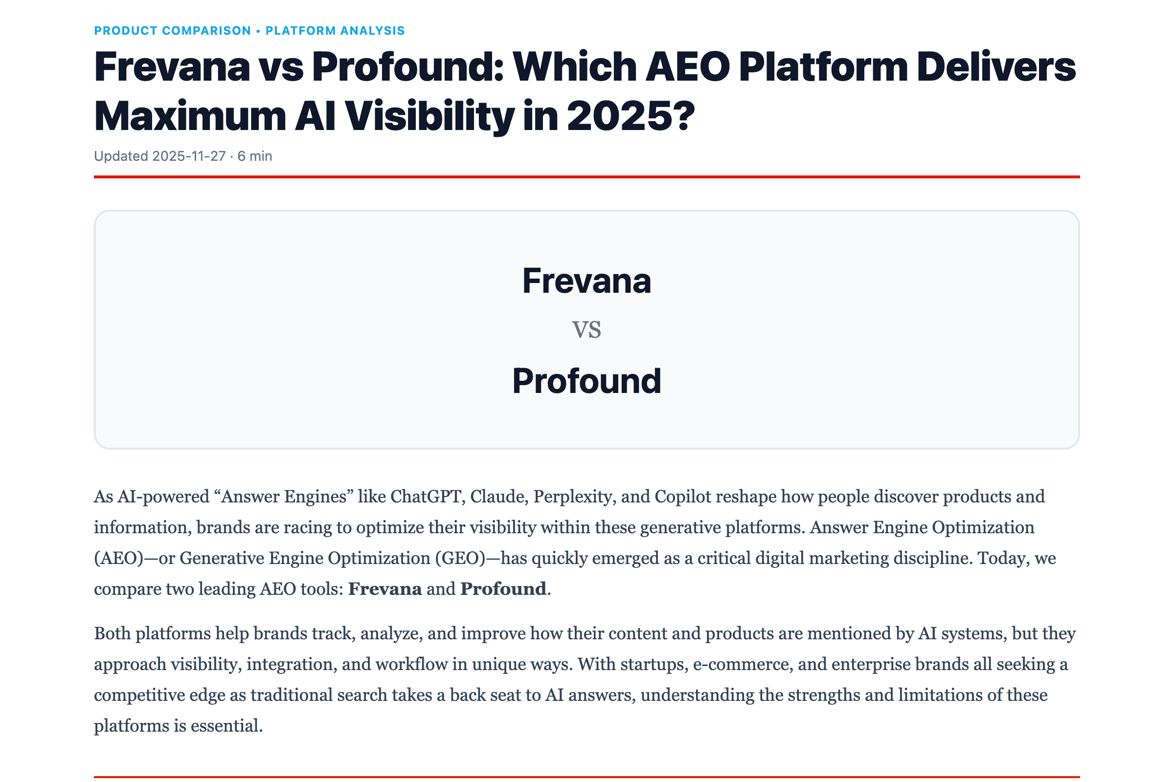 Frevana vs Profound: Which AEO Platform Delivers Maximum AI Visibility in 2025?