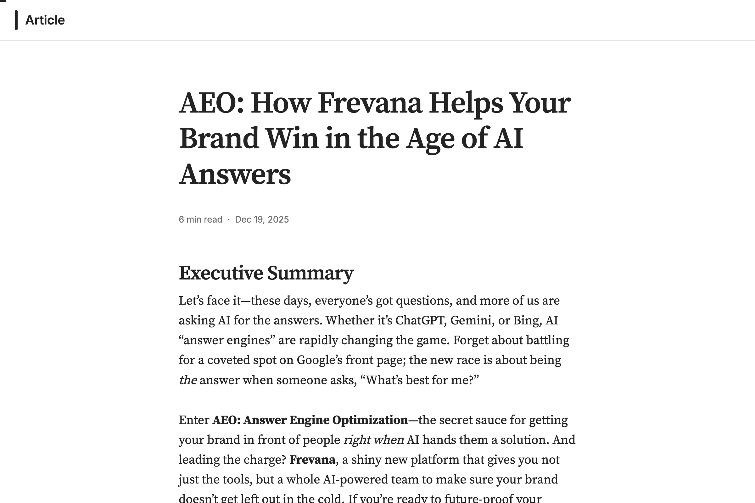 AEO: How Frevana Helps Your Brand Win in the Age of AI Answers