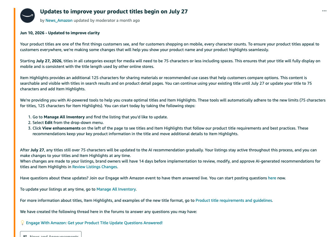 Amazon’s 75-Character Title Limit: What Sellers Must Do Before July 27, 2026