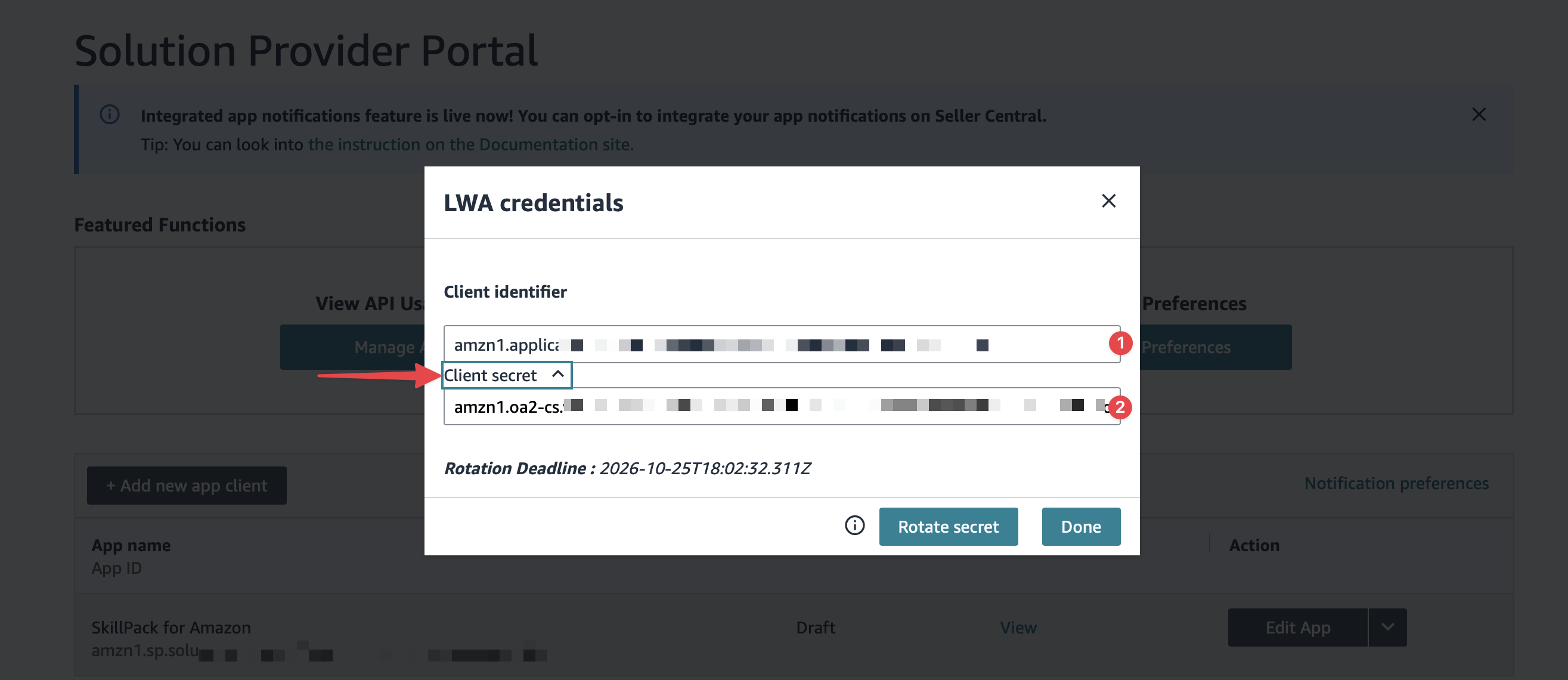Step 4 · Copy your LWA credentials screenshot
