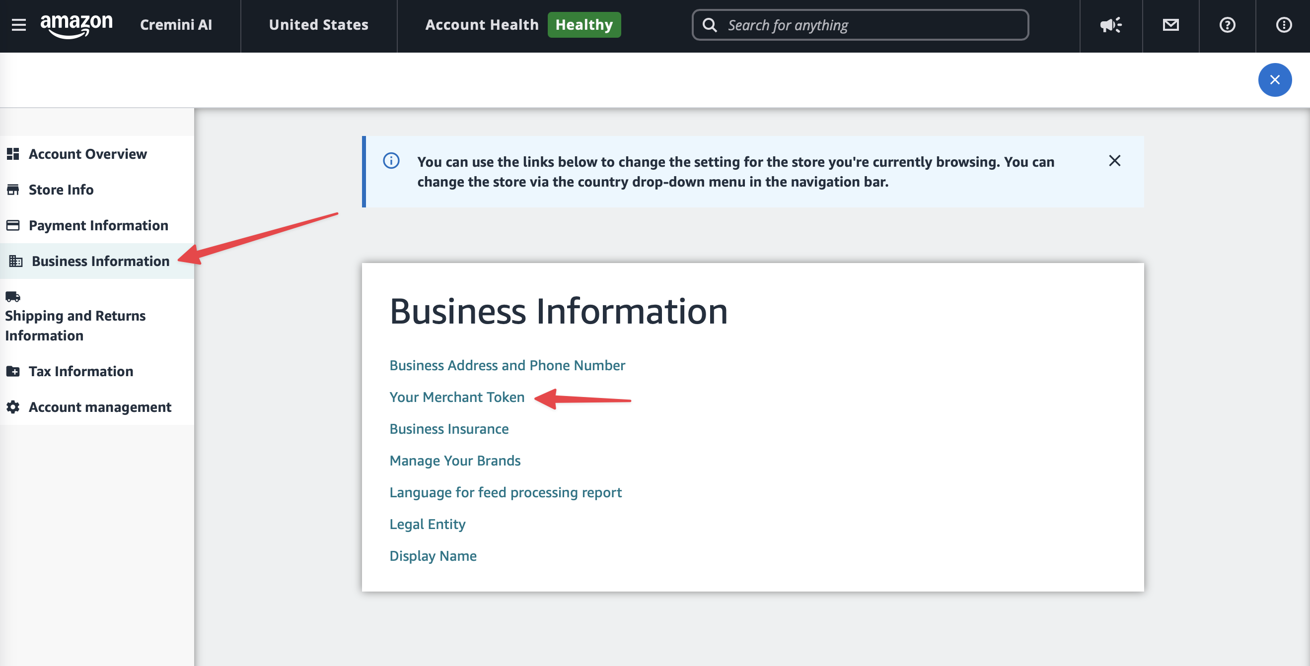 Step 6 · Copy your Merchant Token (Seller ID) screenshot