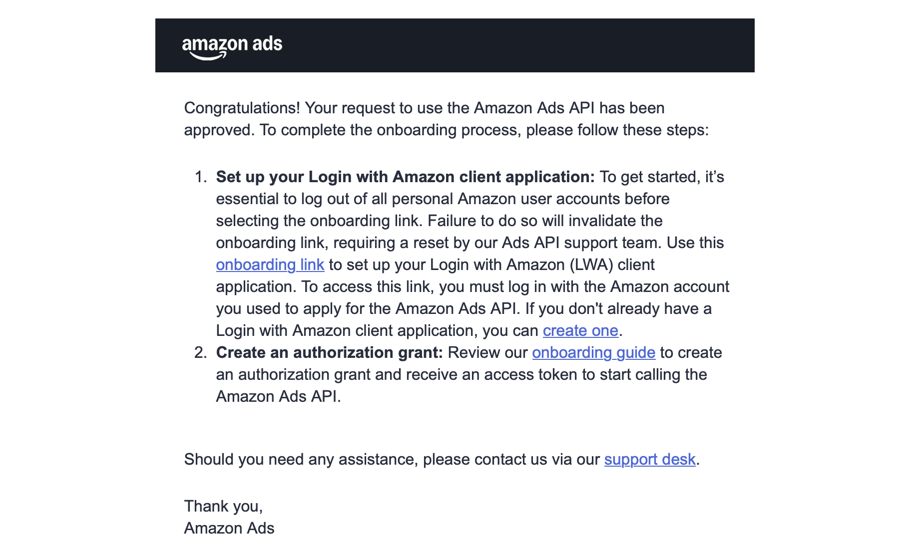 Step 2: Complete the Amazon Ads API Onboarding screenshot