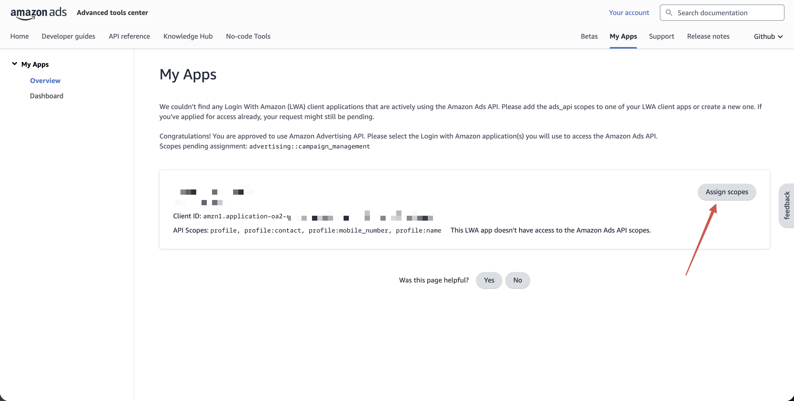 Step 4: Assign Amazon Ads API Scopes to the LWA Application screenshot