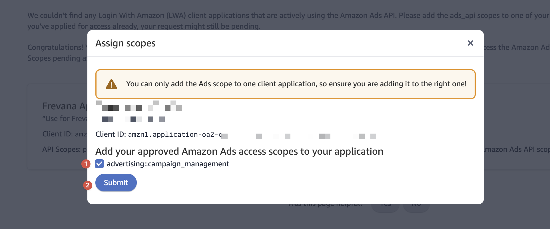 Step 4: Assign Amazon Ads API Scopes to the LWA Application screenshot