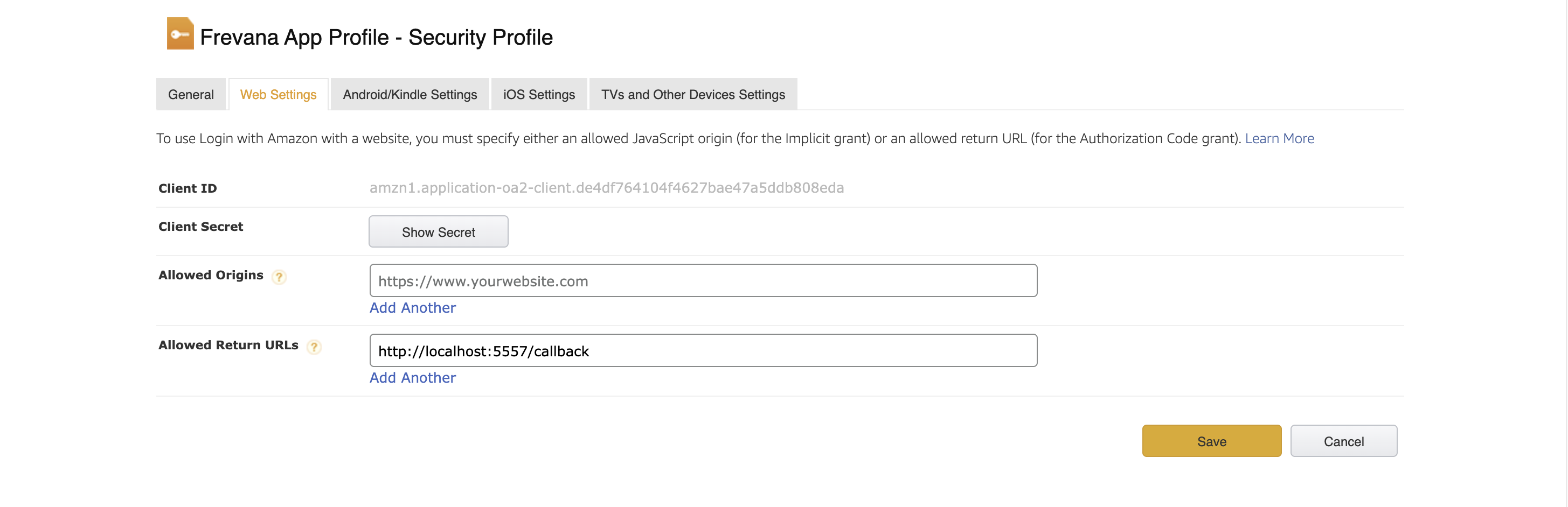 Step 6: Add the Allowed Return URL screenshot
