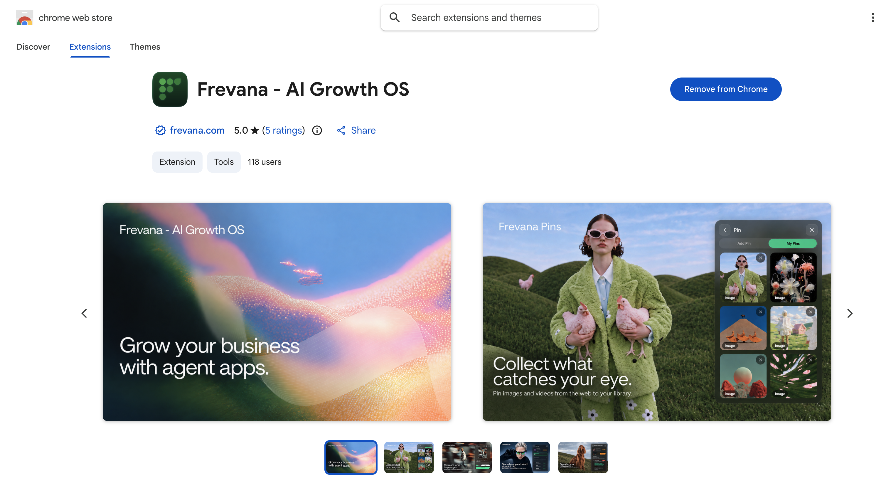 The Frevana Chrome extension in the Chrome Web Store