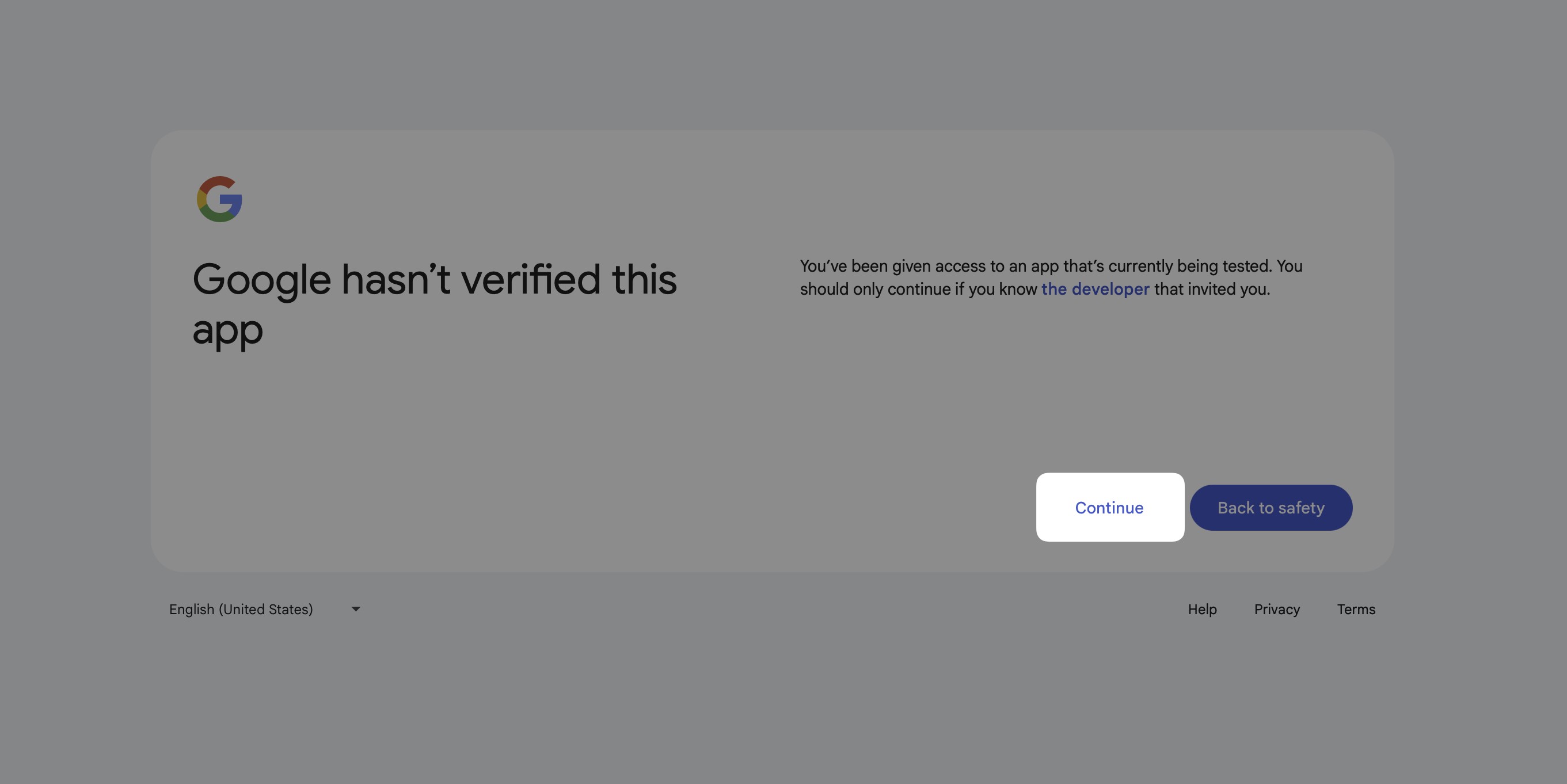 An example of Google’s unverified app warning