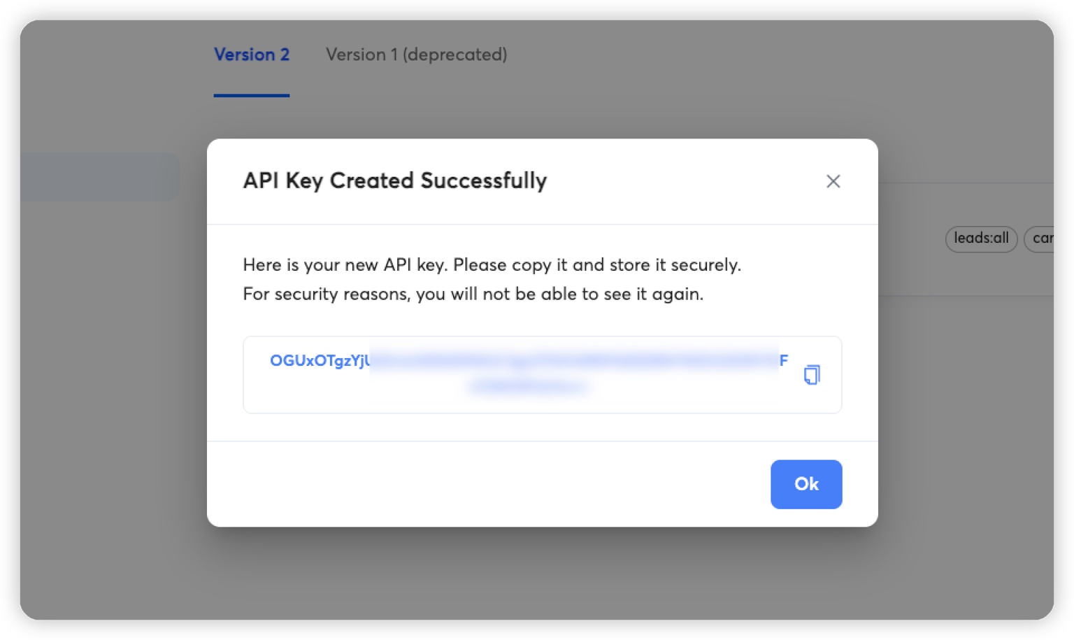 Copy the Instantly API key