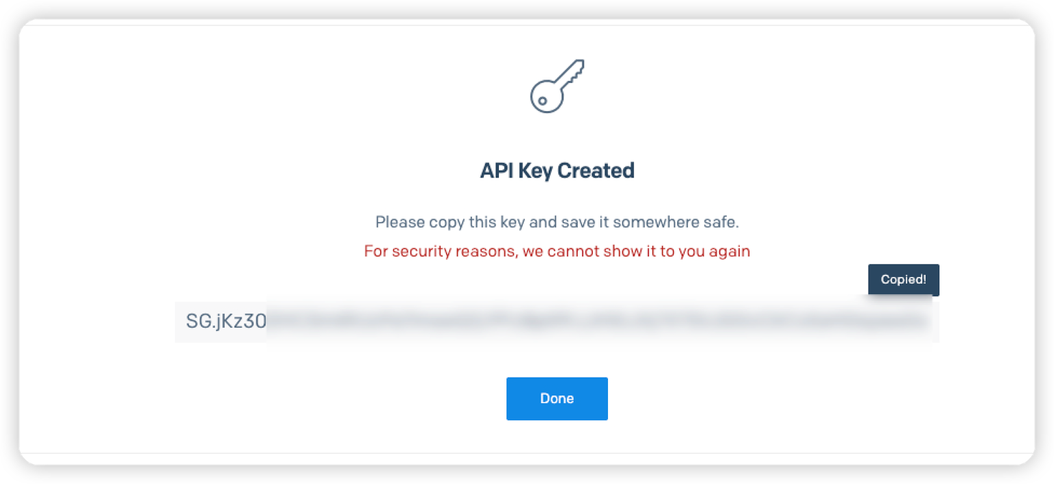 View the newly generated SendGrid API key