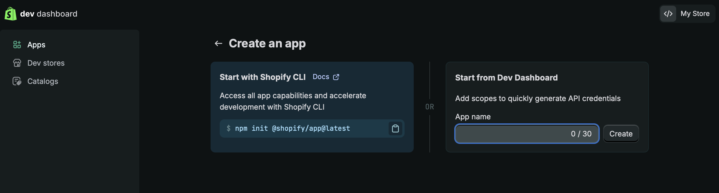 Step 1. Create Shopify App screenshot