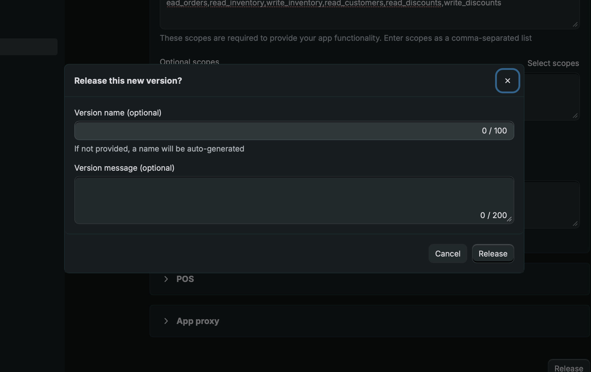 Release the Shopify app version