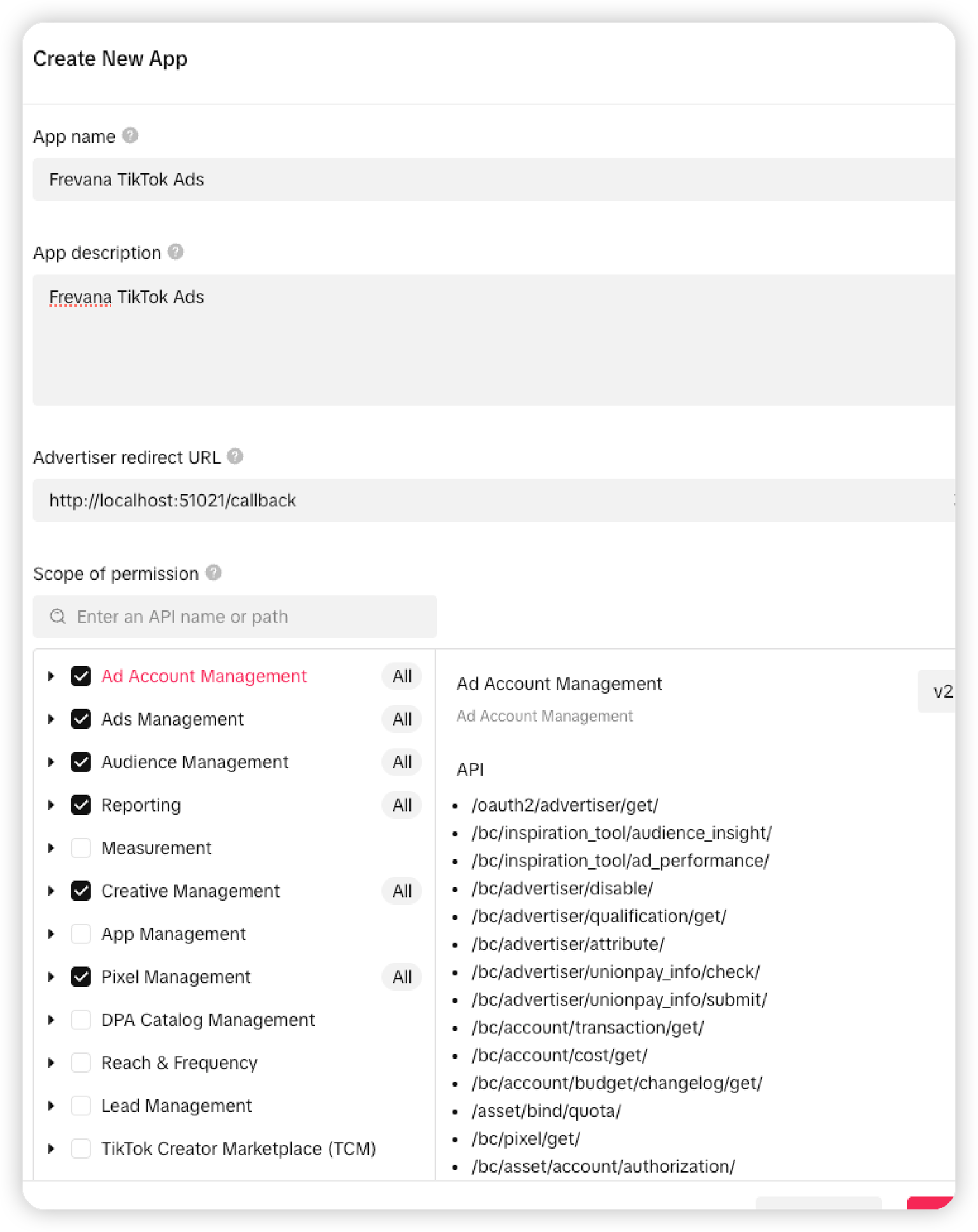 Create the app and retrieve credentials screenshot