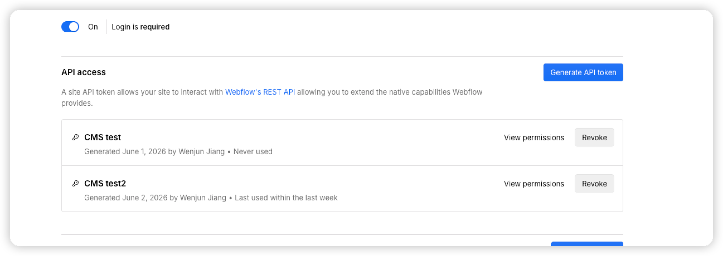 Find the option to generate an API token
