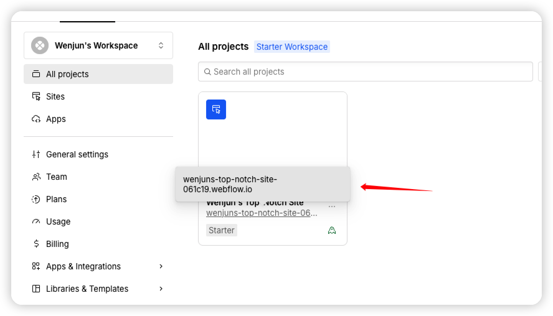 Find the Webflow Site URL