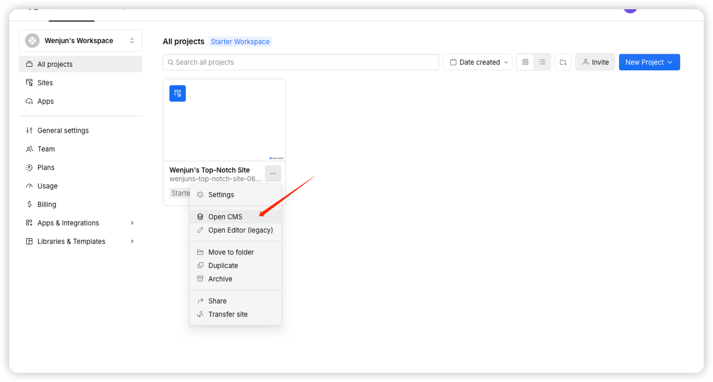 Open the Webflow CMS section