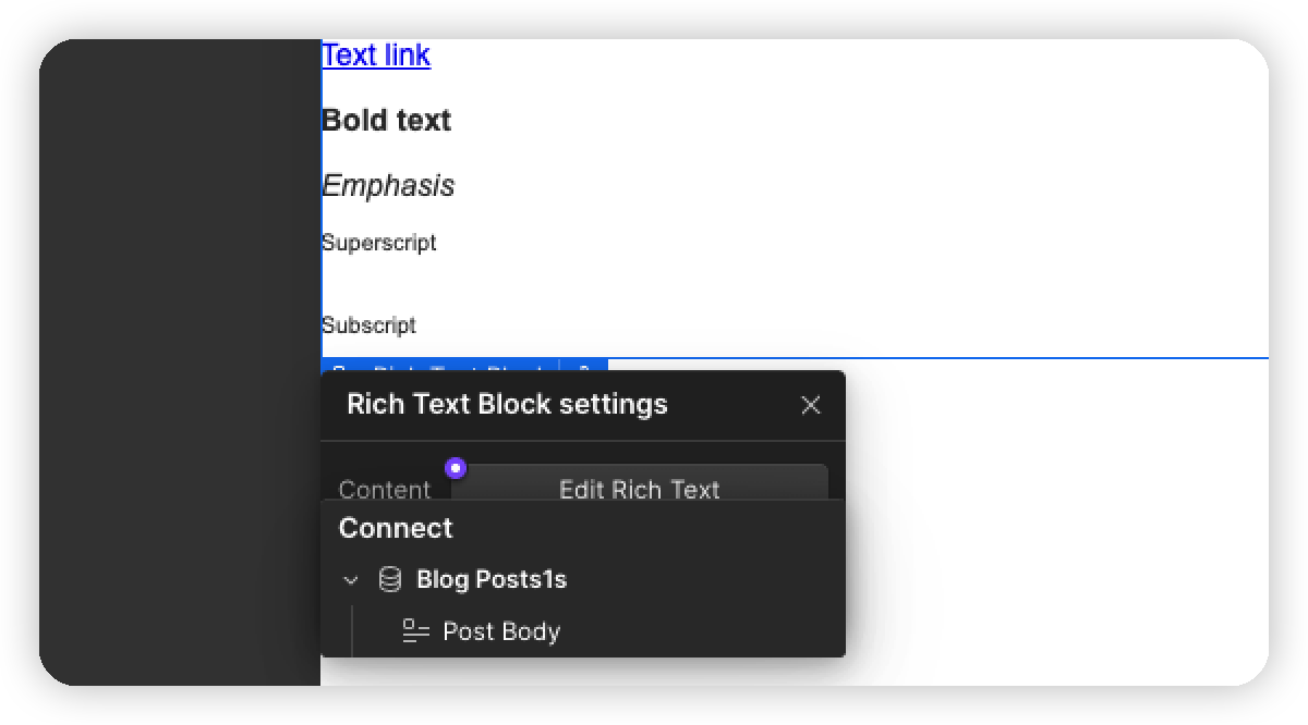 Bind the Rich Text element to Post Body