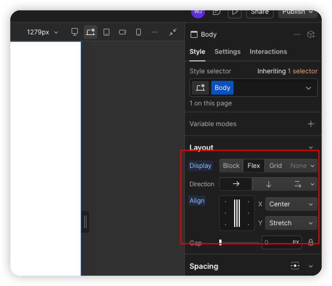 Set the Webflow page layout