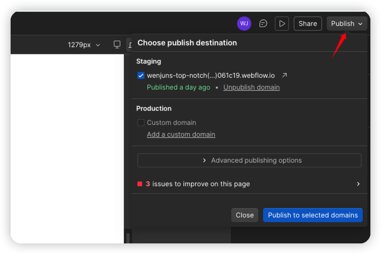 Publish the Webflow site