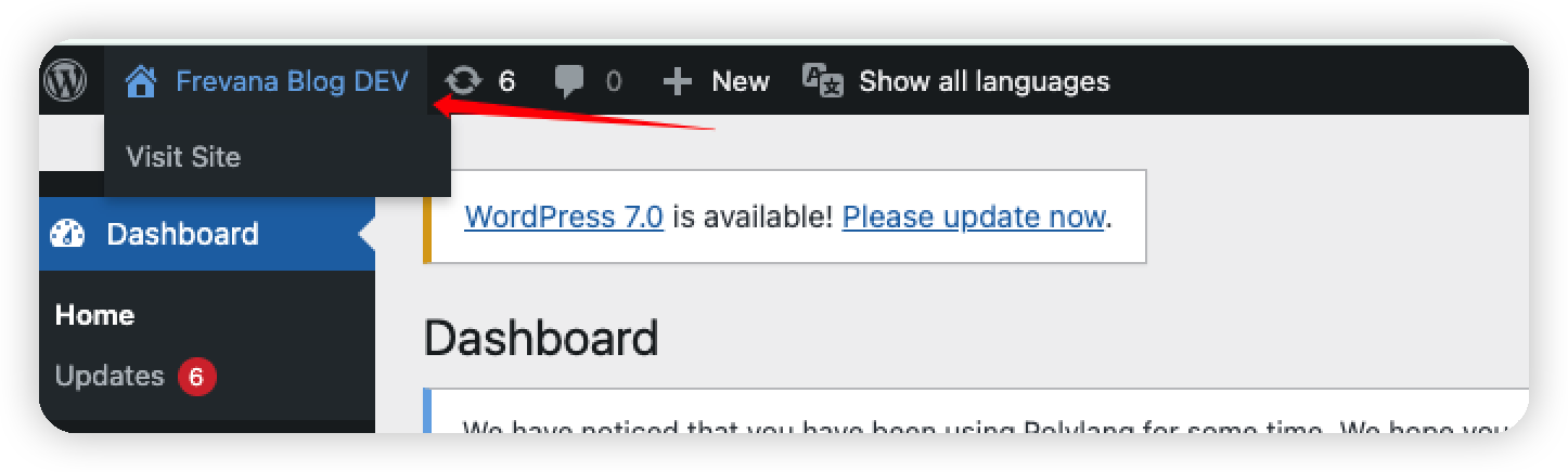 Find the WordPress Site URL in settings