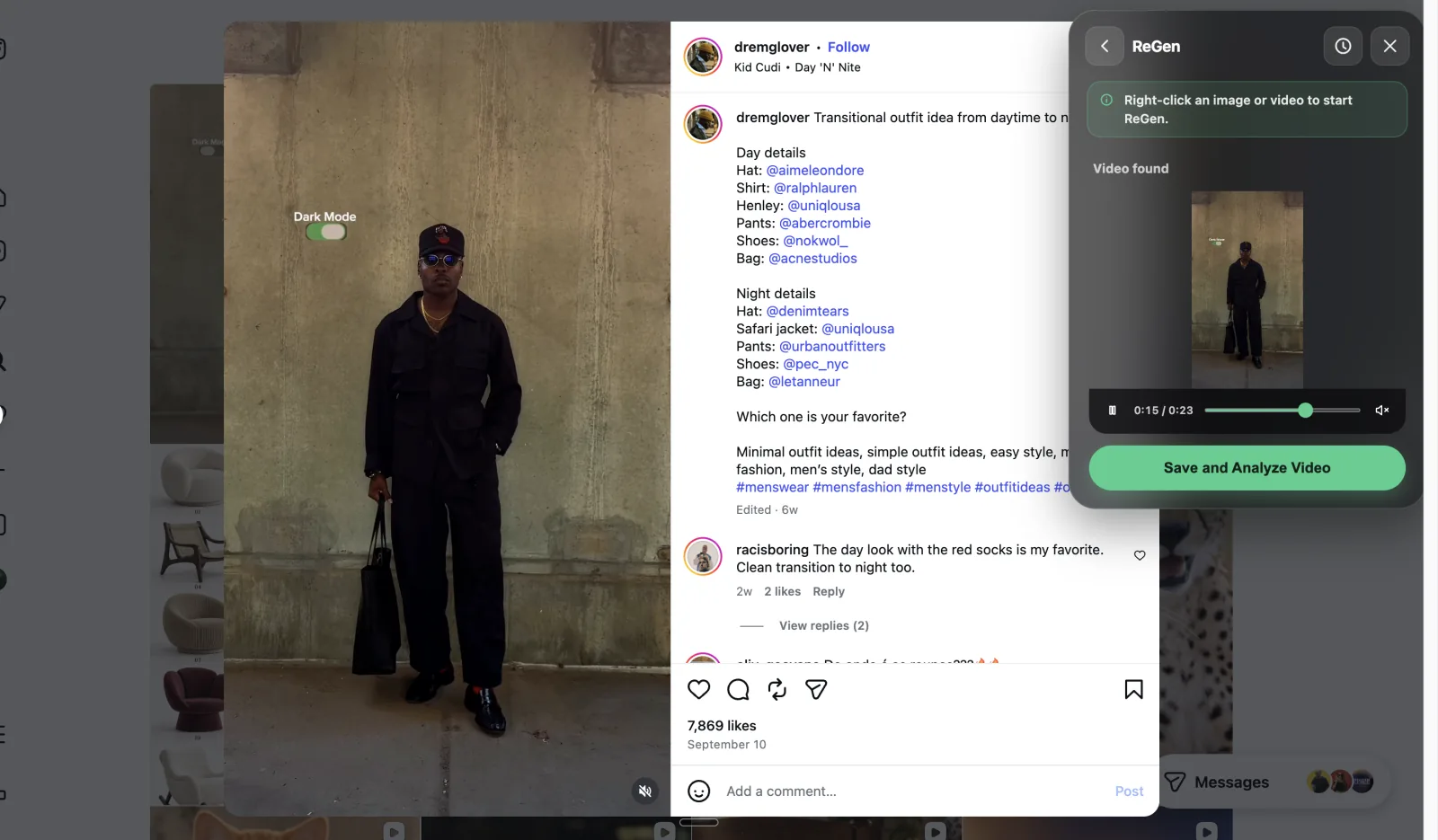ReGen window showing Video found and Save and Analyze Video